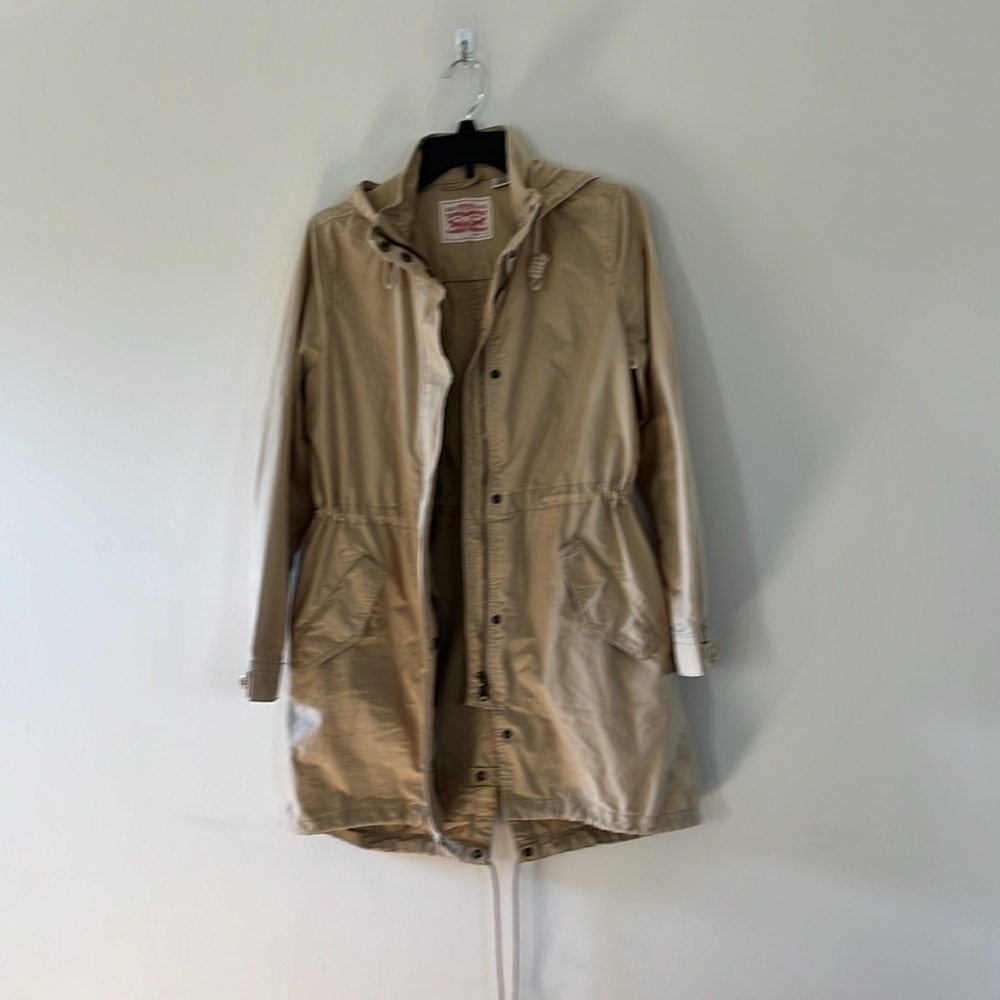 Levi's Women's Cotton Hooded Utility Jacket Lightweight Sz S Khaki Beige - Picture 2 of 16